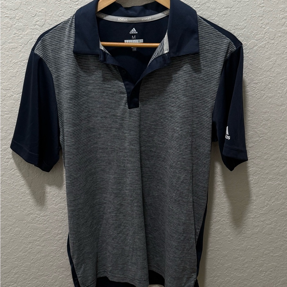 Adidas Men's Striped Black and Gray Polo